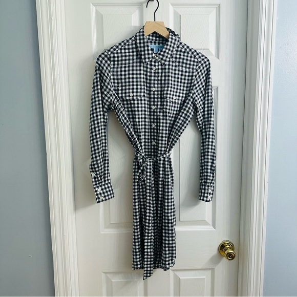 Draper James Shirt Dress Mini Gingham Blue White Tie Button Up Casual 4 Small - Picture 3 of 7